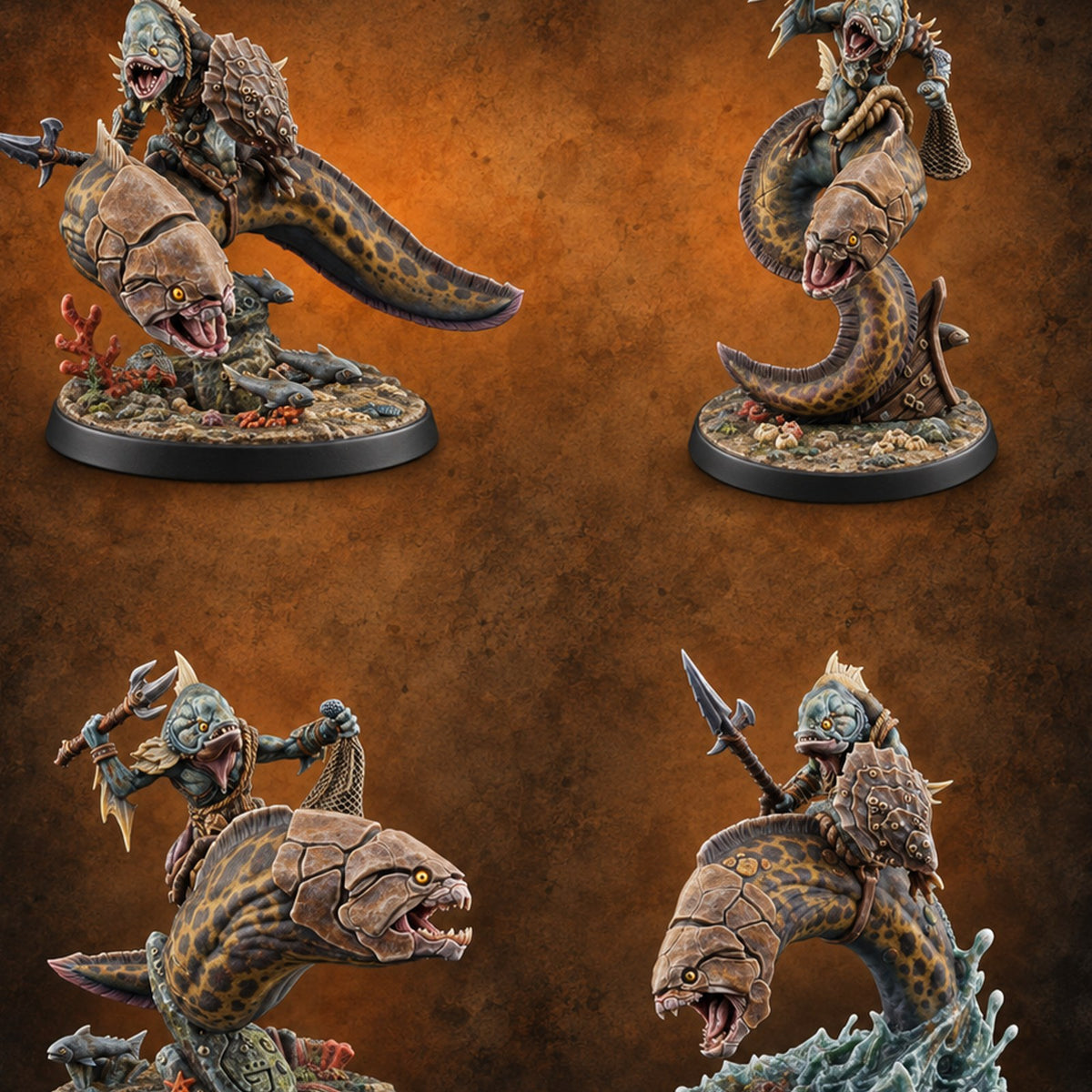 The Undertow Goes to War Kuo-toa Giant Moray Eel Riders — painted concept preview (miniature supplied unpainted)