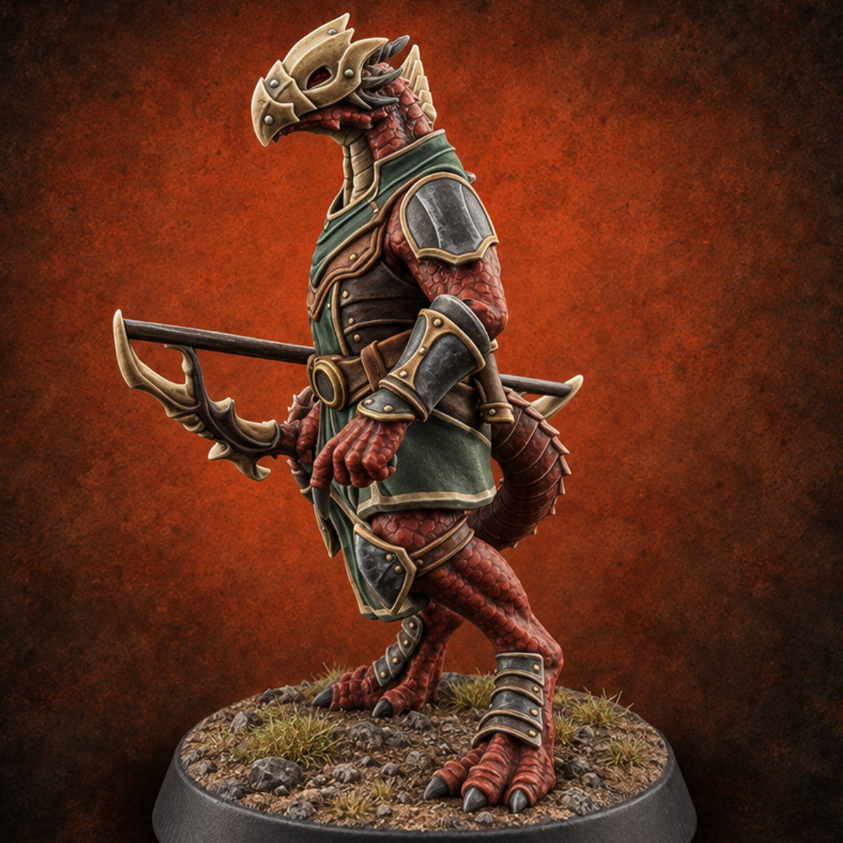 Crests Up, Tails Out Dragonborn Archer B — painted concept preview (miniature supplied unpainted)