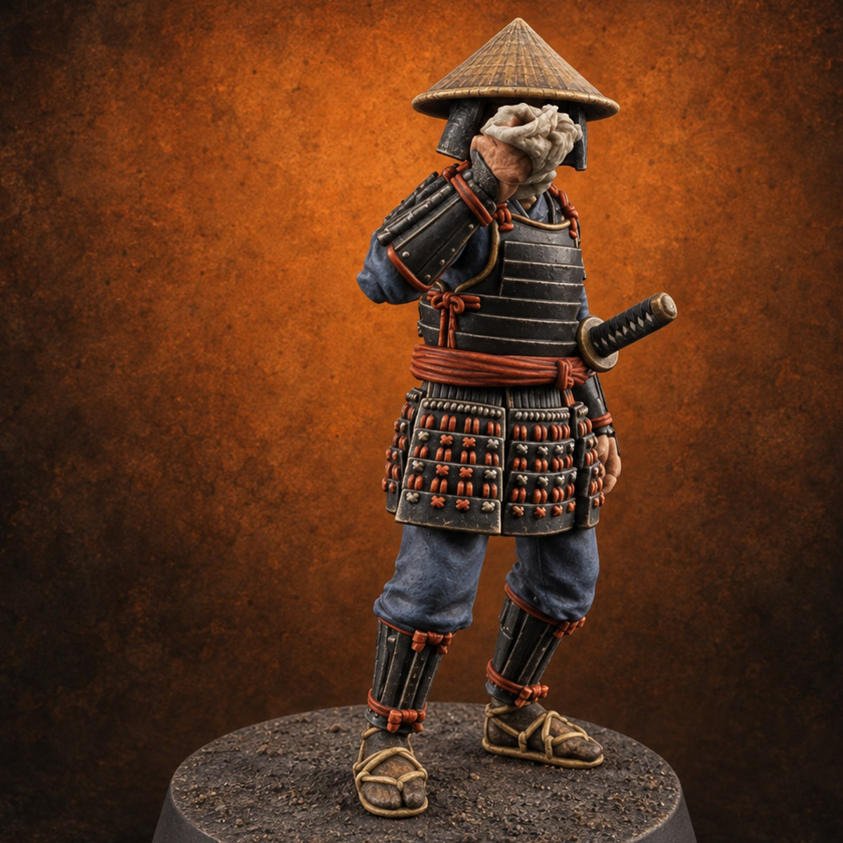 Lets Go Human Ashigaru Command Figure C — painted concept preview (miniature supplied unpainted)
