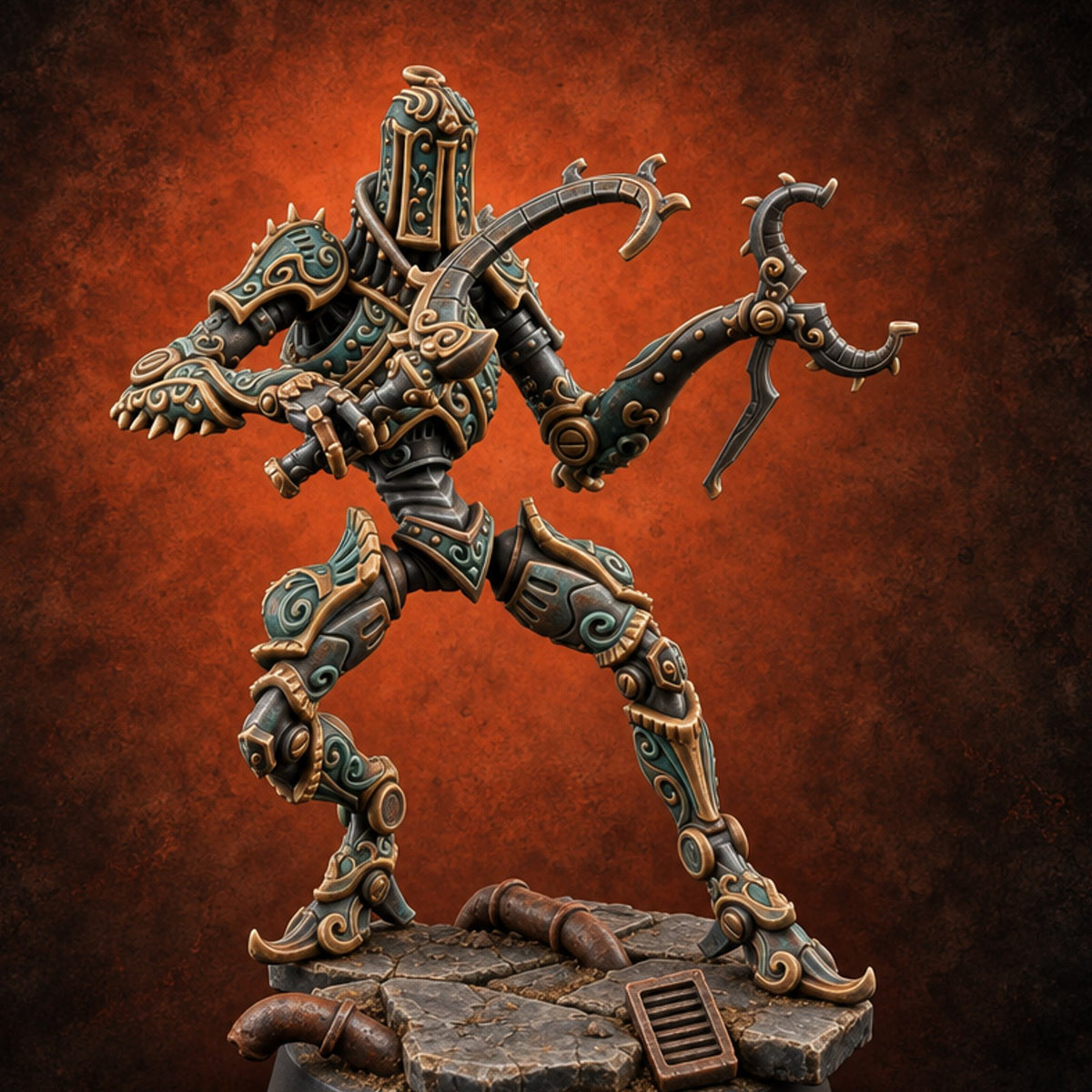 Strings Cut, Still Swinging Warforged Marionette Automaton A — painted concept preview (miniature supplied unpainted)