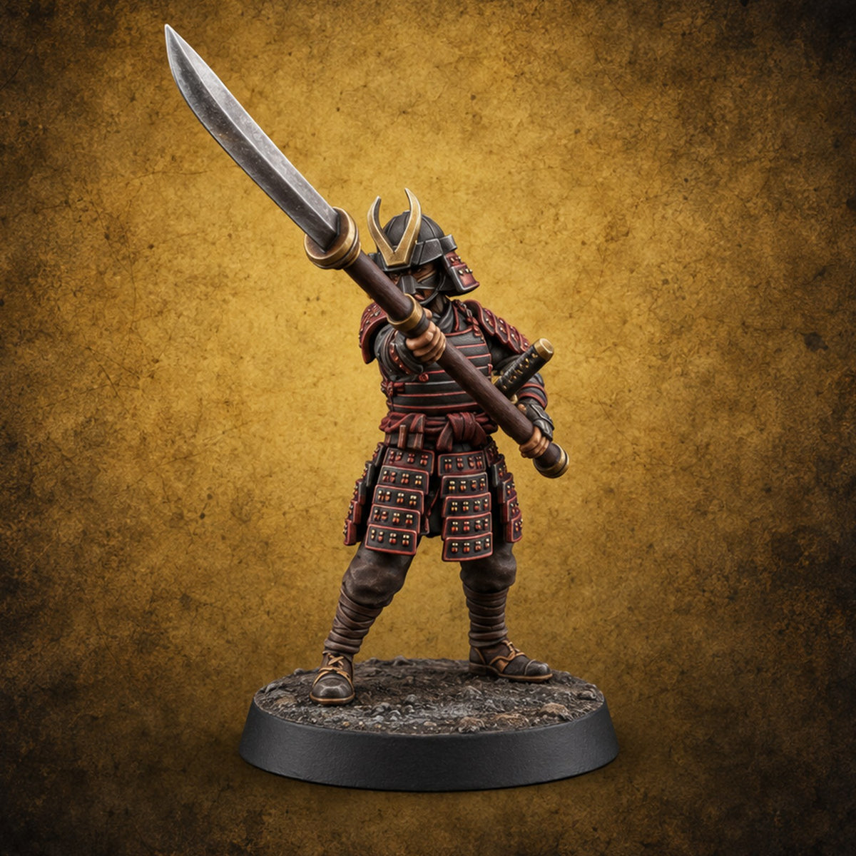 Sweeping the Deck Human Naginata Escort B — painted concept preview (miniature supplied unpainted)