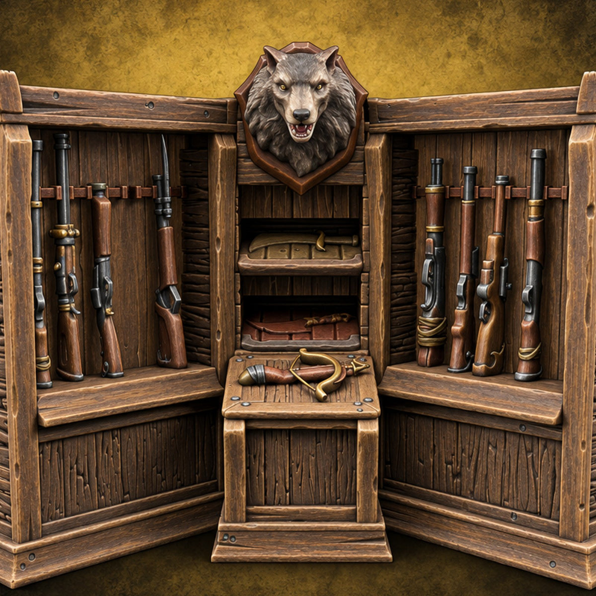 Rug Burn Risk Wooden Hunting Lodge Trophy Display G — painted concept preview (terrain supplied unpainted)