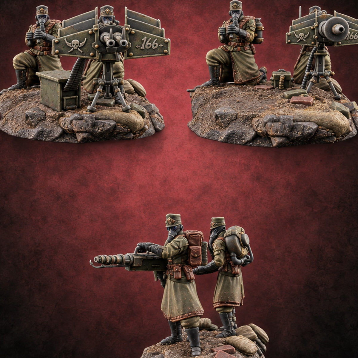 Breath Rationed, Ammunition Not Human Gas-Masked Heavy Weapon Crews — painted concept preview (miniature supplied unpainted)