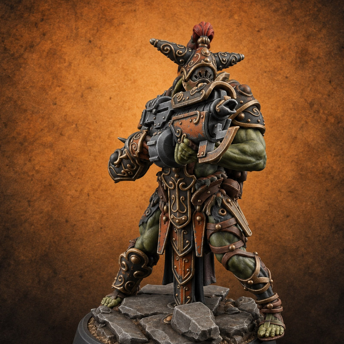 Old Runes, New Firepower Space Orc Heavy Warrior C — painted concept preview (miniature supplied unpainted)