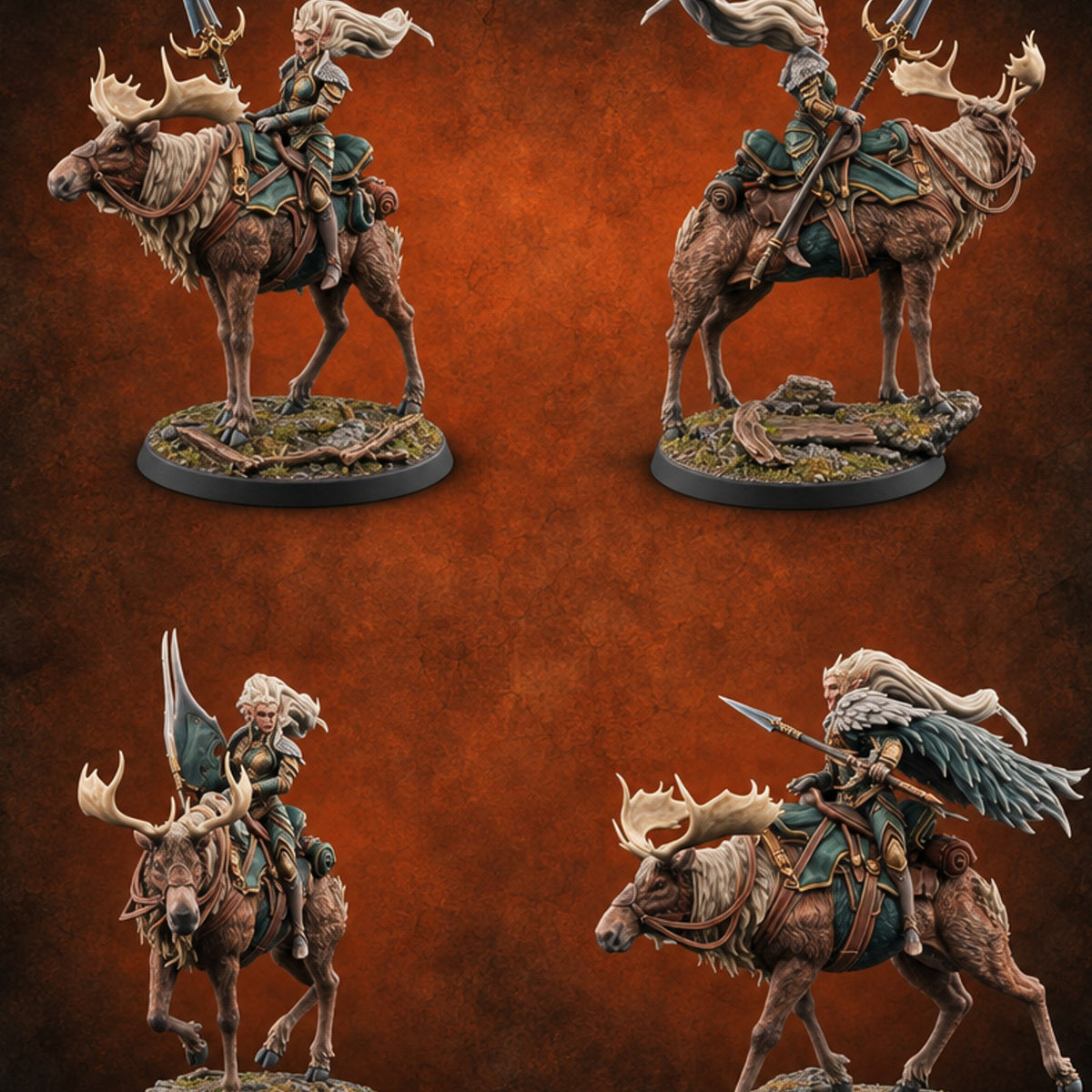Riding Out Under Northern Lights Elf Elk Riders — painted concept preview (miniature supplied unpainted)