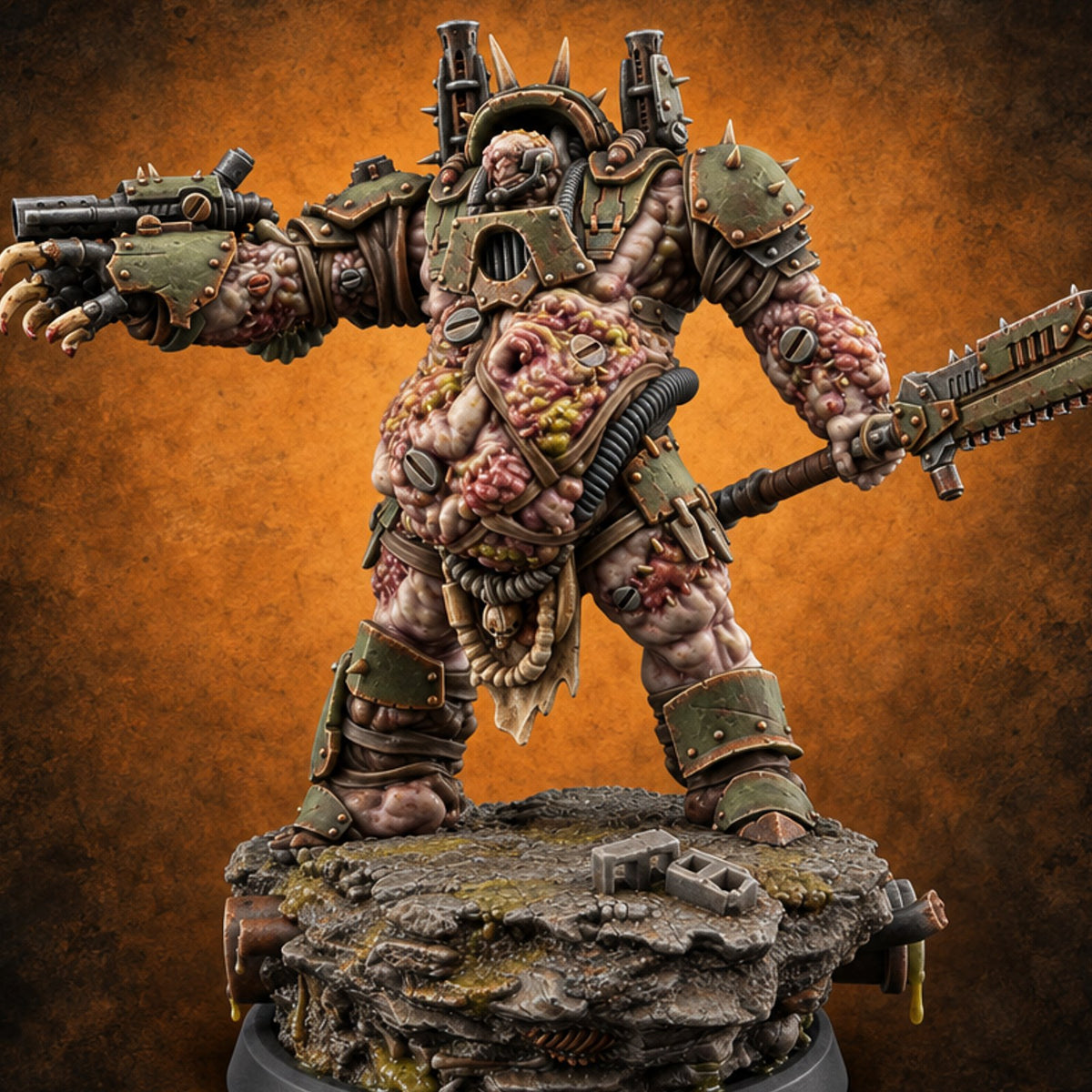 Pus and Circumstance Ogre Armoured Warrior B — painted concept preview (miniature supplied unpainted)