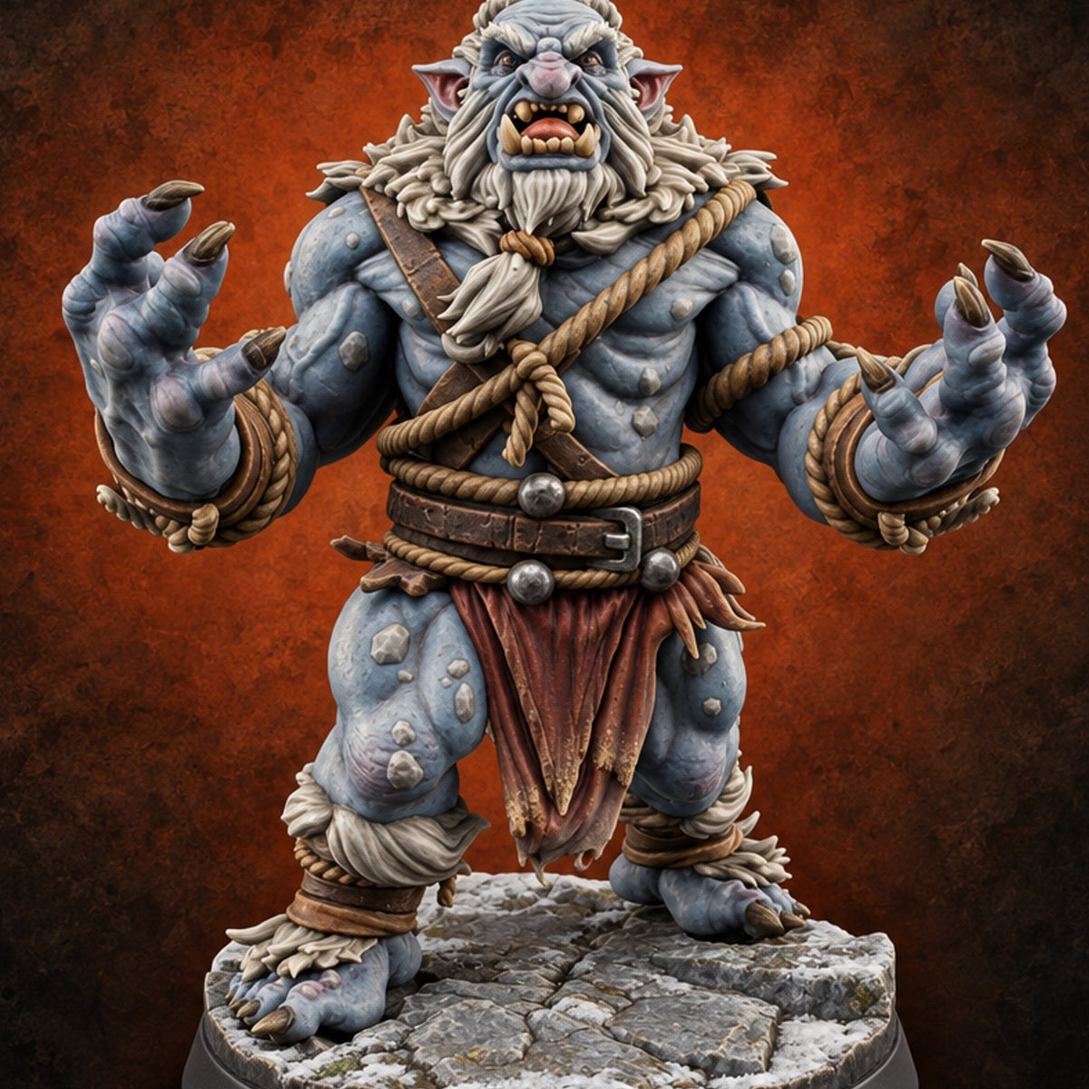 Bound in Rope Snow Troll B — painted concept preview (miniature supplied unpainted)