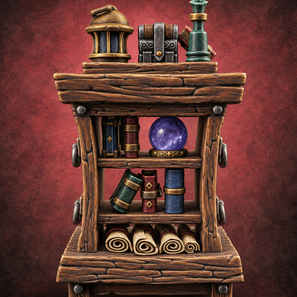 Crystal Ball Stays Unsold Wooden Magic Shop Display Shelf — painted concept preview (terrain supplied unpainted)