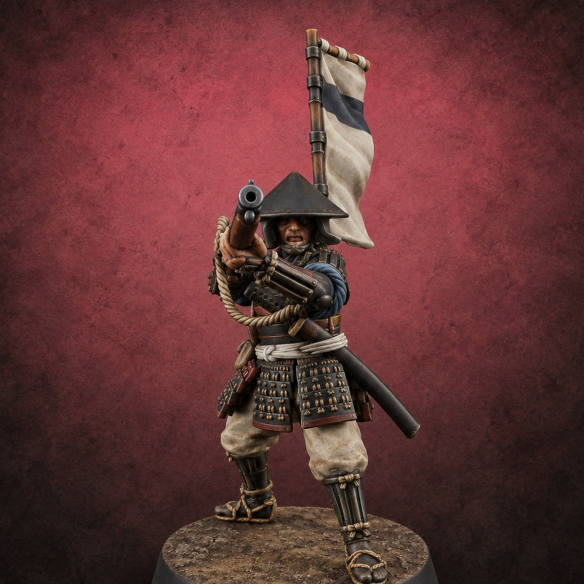 Matchlocks at the Ready Human Ashigaru Musketeer D — painted concept preview (miniature supplied unpainted)