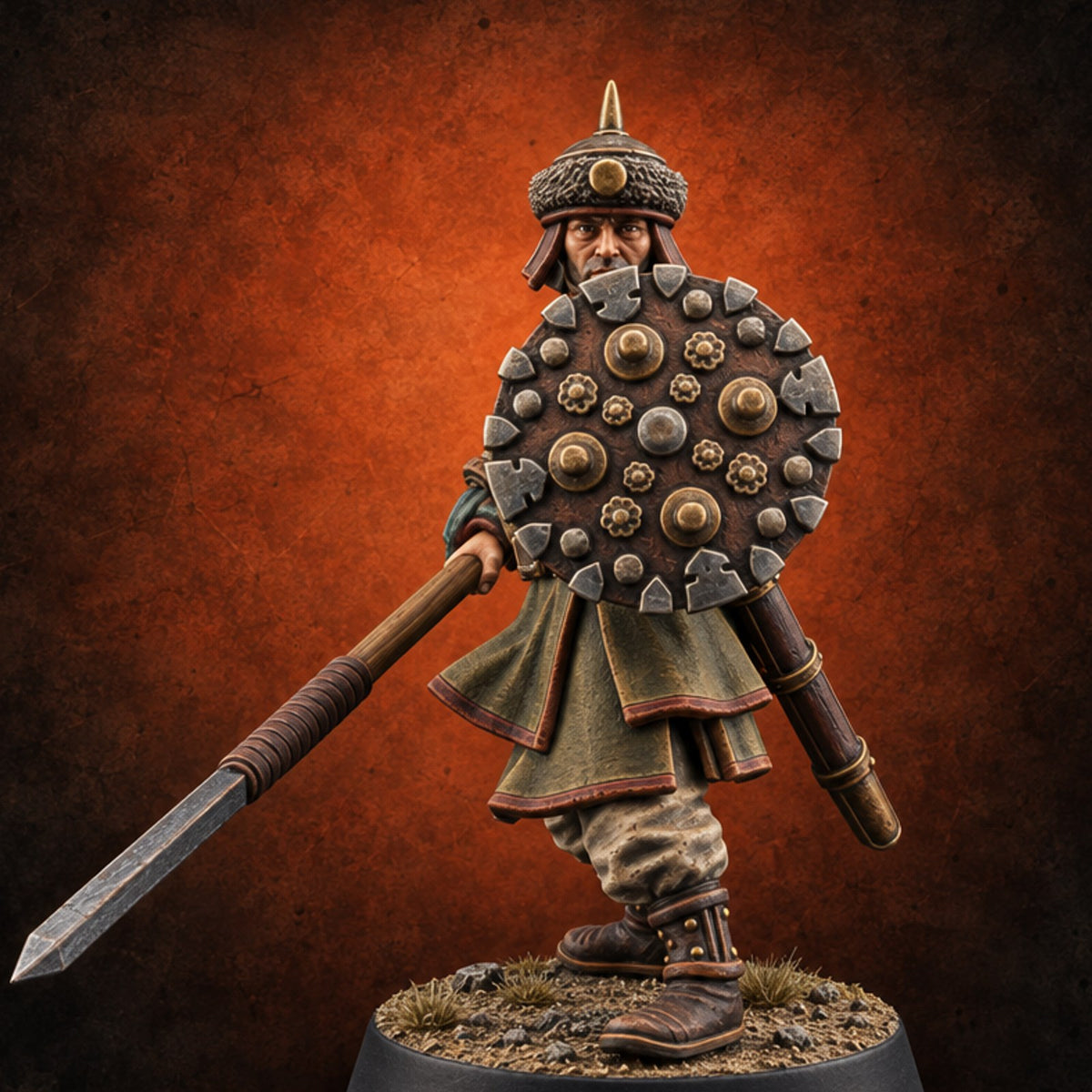 Pointed Opinions Human Steppe Spearman B — painted concept preview (miniature supplied unpainted)