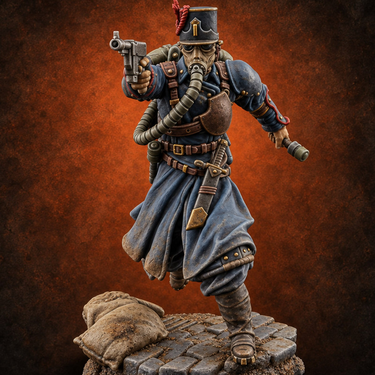Orders Muffled, Obeyed Anyway Human Gas-Masked Light Infantry Soldier E — painted concept preview (miniature supplied unpainted)