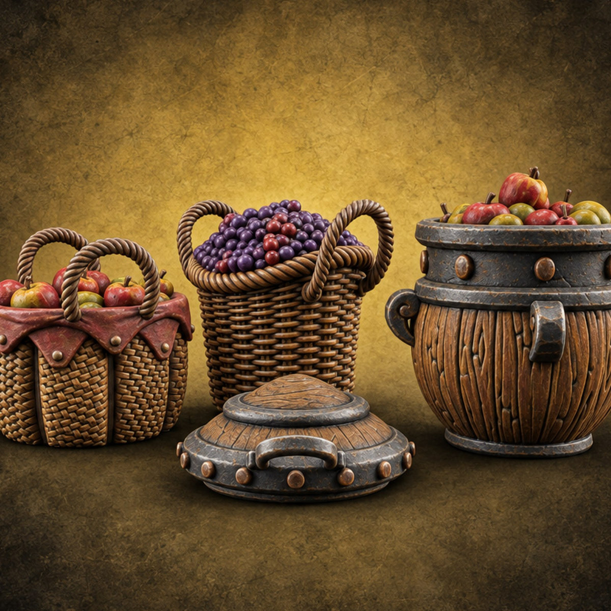 Grapes Weighed, Prices Shouted Wooden Food Market Stall D — painted concept preview (terrain supplied unpainted)
