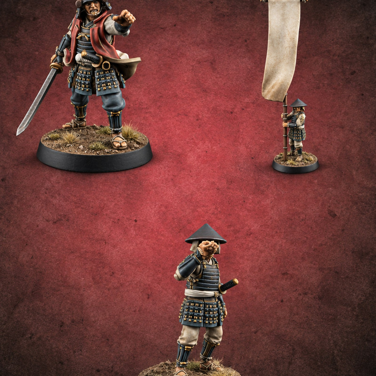 Lets Go Human Ashigaru Command Group — painted concept preview (miniature supplied unpainted)