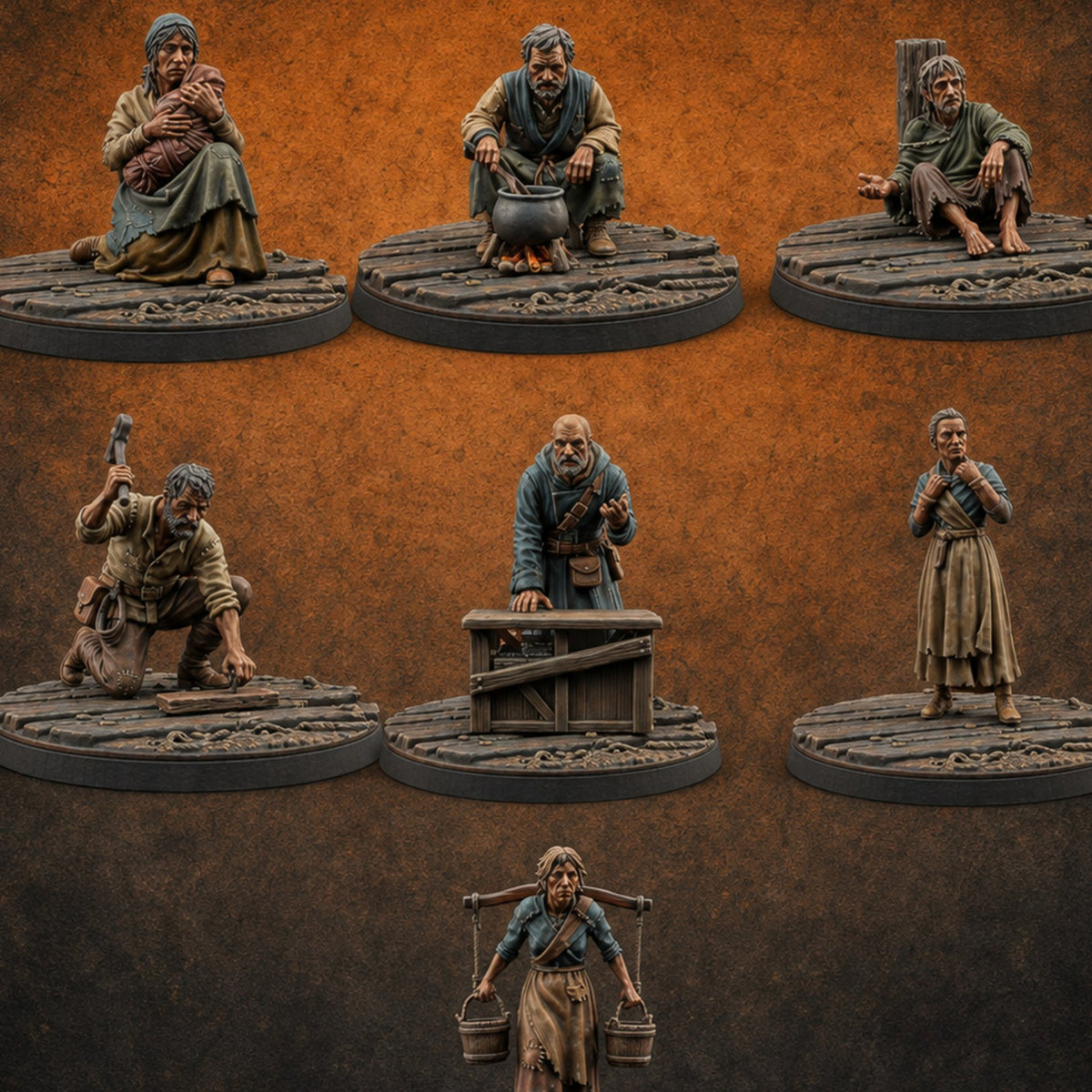 Making Ends Meet Human Slum Dwellers Miniature for Dungeons and Dragons, Pathfinder or other TTRPGs