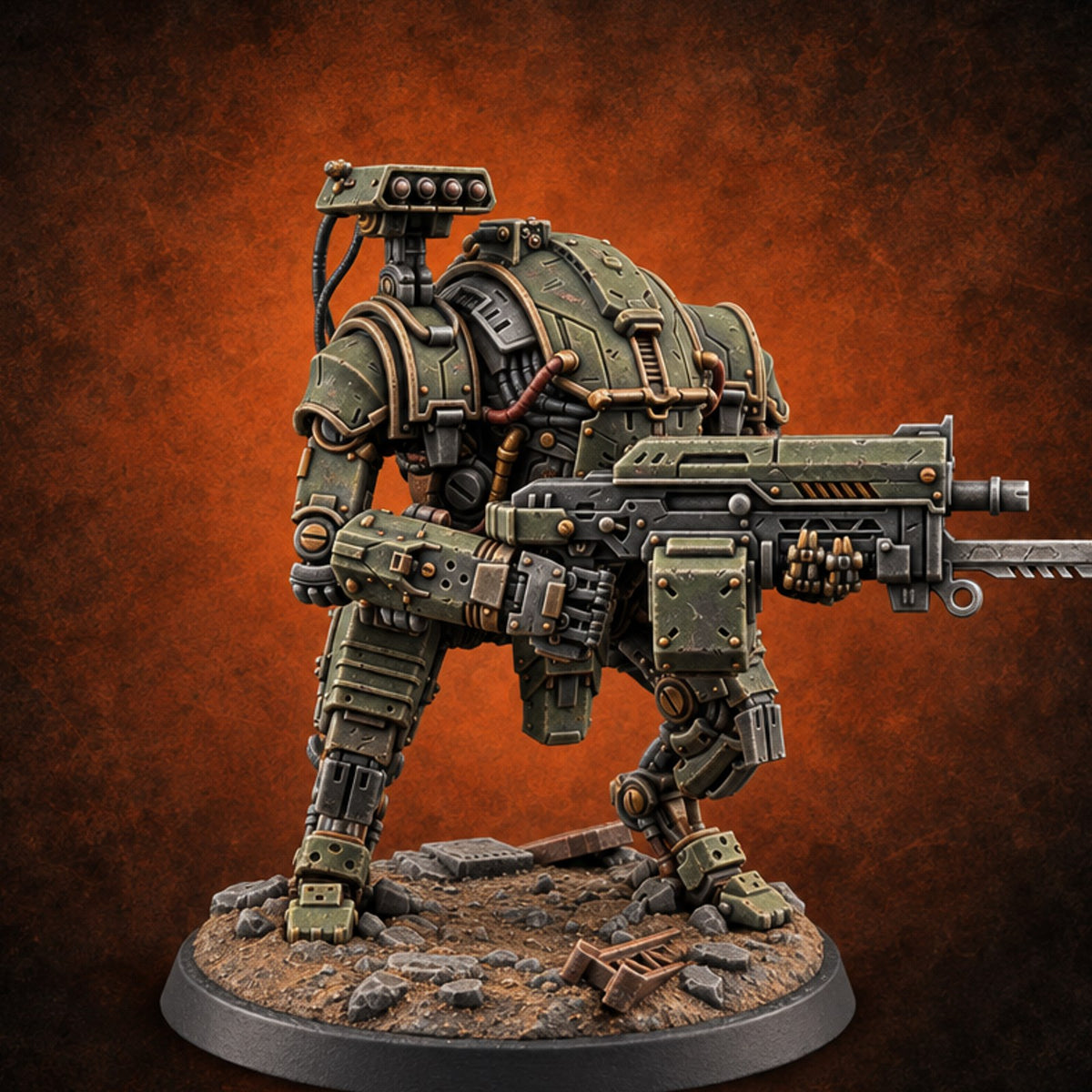 Bayonet Fixed, Grudge Loaded Warforged Rifle Automaton — painted concept preview (miniature supplied unpainted)
