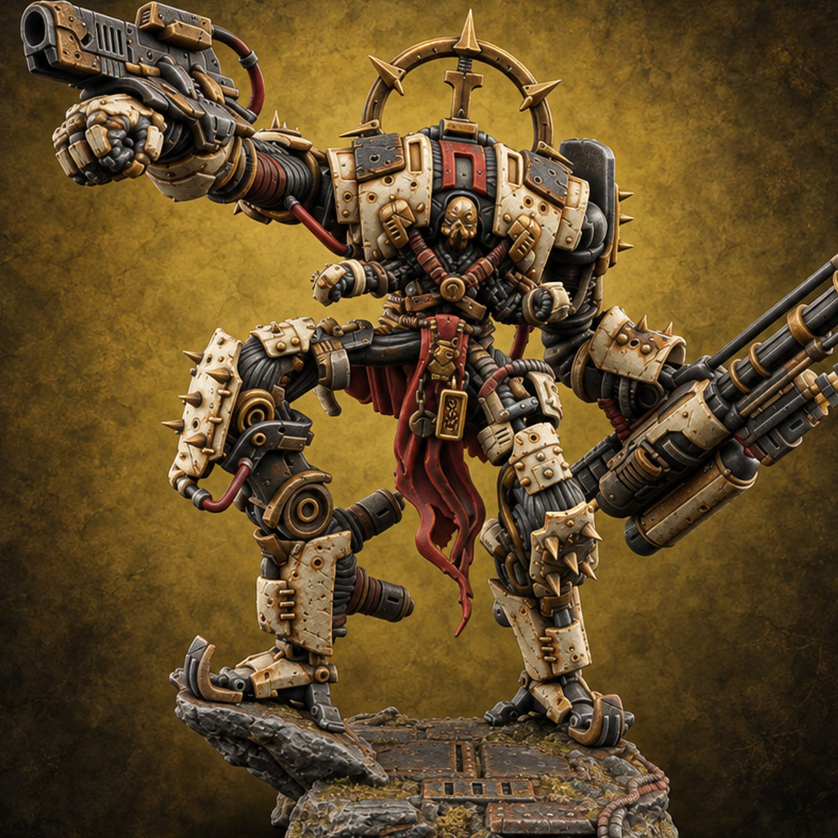 Pilot Light of Faith Warforged Mech Suit Sentinel C — painted concept preview (miniature supplied unpainted)