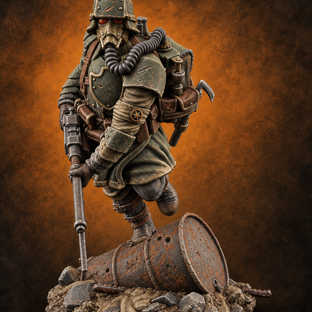 Breathing Through Brass Hoses Human Gas-Masked Shocktrooper C — painted concept preview (miniature supplied unpainted)