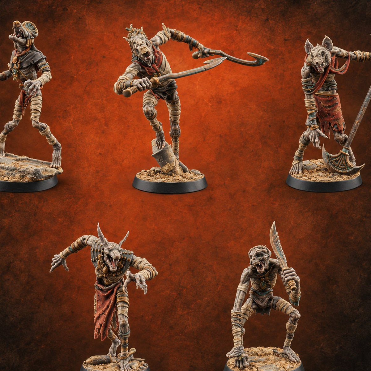 Stalking the Sands Beastfolk Mummies — painted concept preview (miniature supplied unpainted)