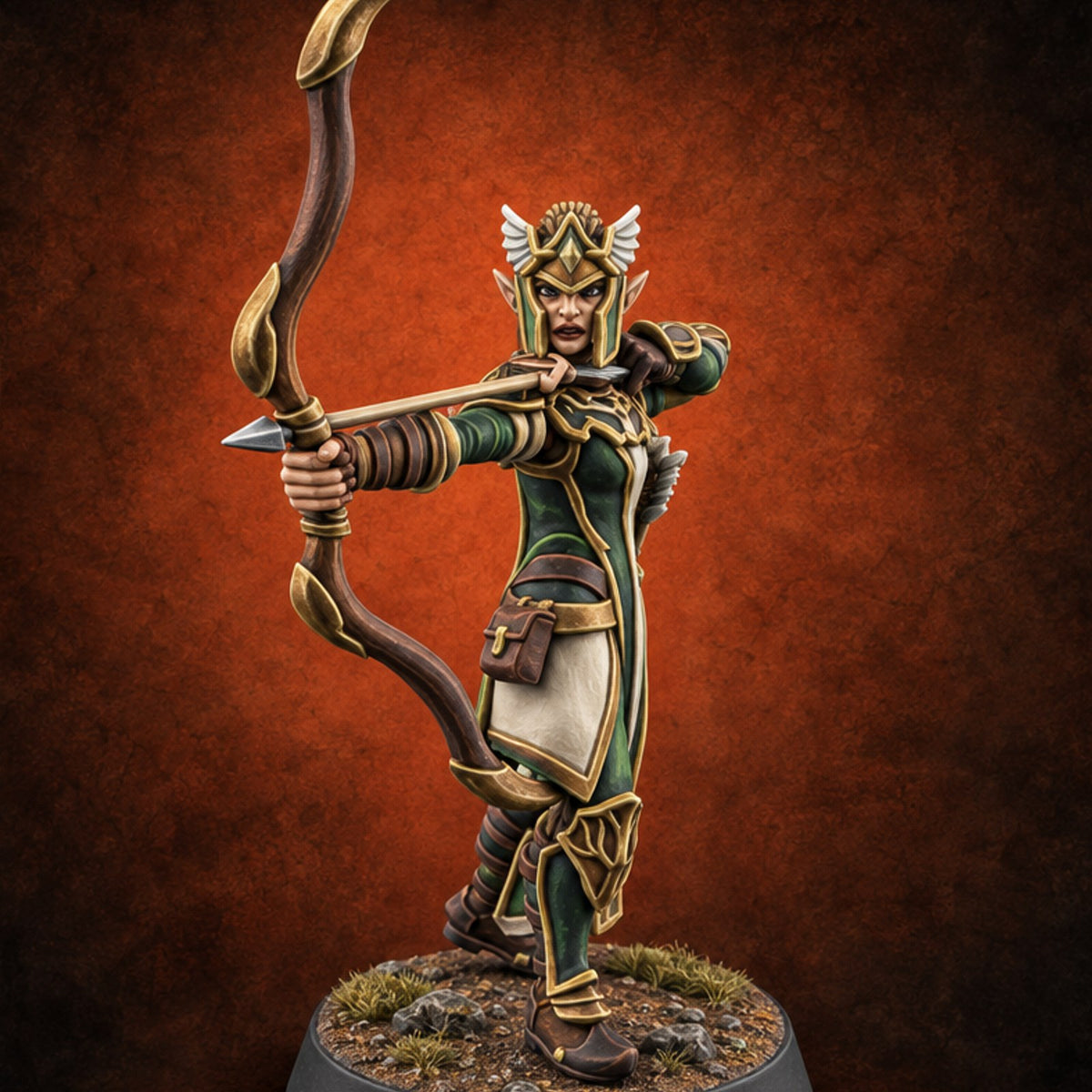 Winged Crowns, Steady Draw Elf Archer B — painted concept preview (miniature supplied unpainted)
