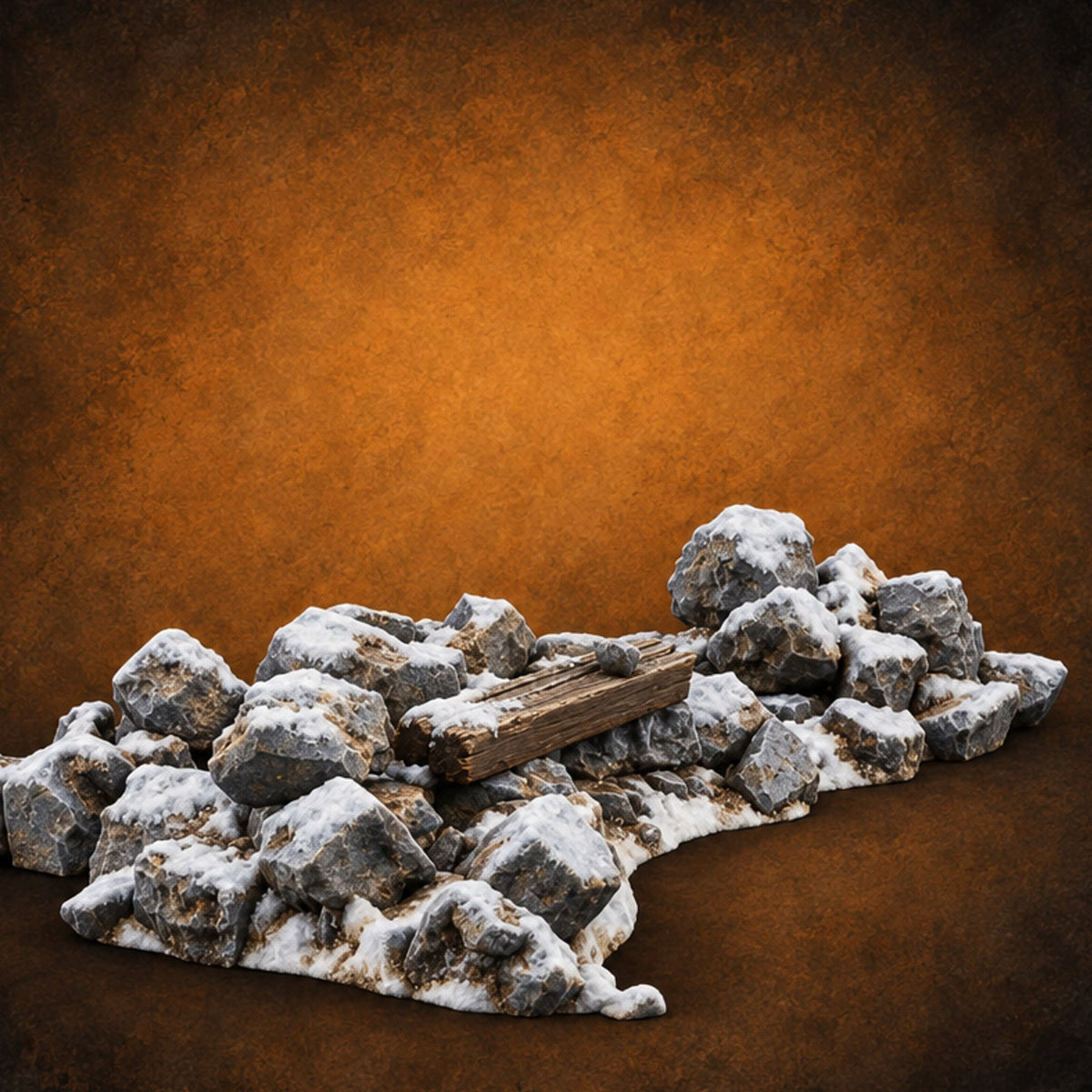 Snow Topped Stone and Timber Rubble Pile A — painted concept preview (terrain supplied unpainted)