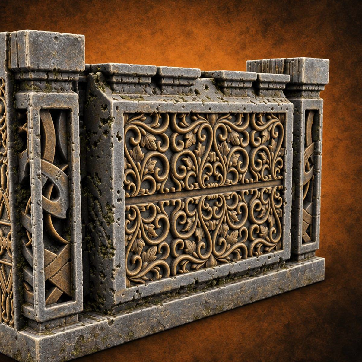 Filigree Fortifications Gothic Ornate Wall or Gate G — painted concept preview (terrain supplied unpainted)