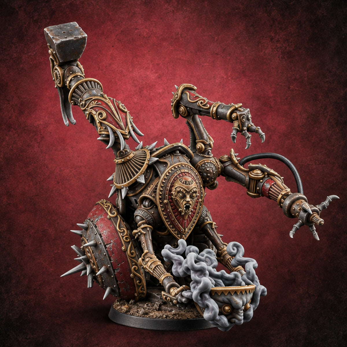 Spiked Wheel, Spiked Mood Warforged Wheeled Automaton with Spiked Wheel and Weapon Arms C — painted concept preview (miniature supplied unpainted)