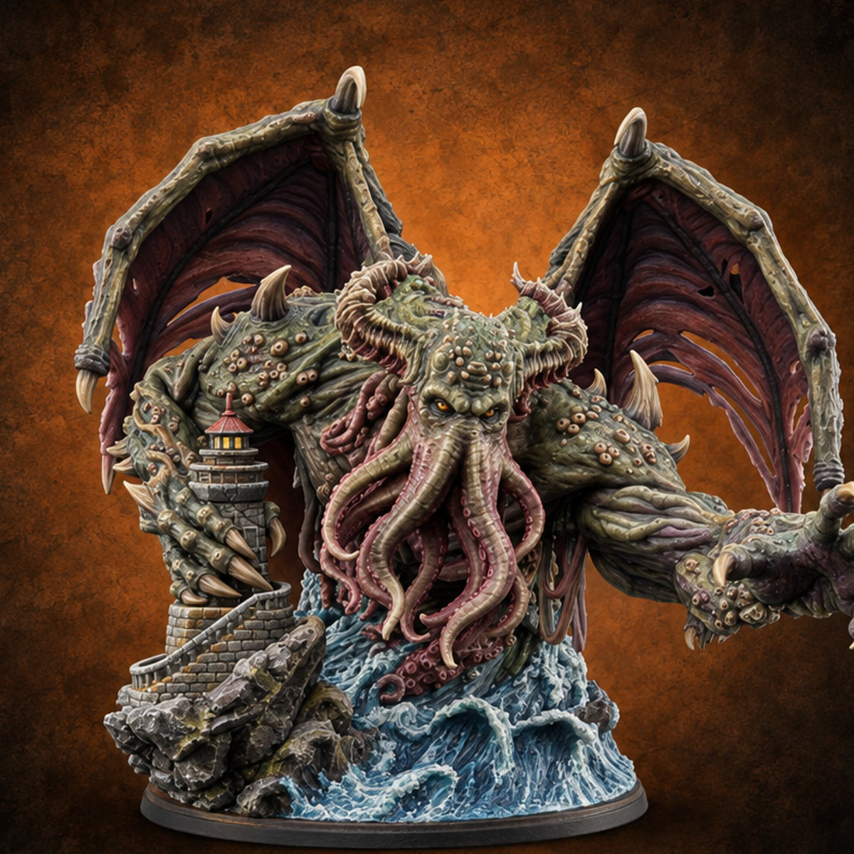 Lighthouse Keeper's Worst Night Cthulhu Winged Tentacle-Faced Horror — painted concept preview (miniature supplied unpainted)