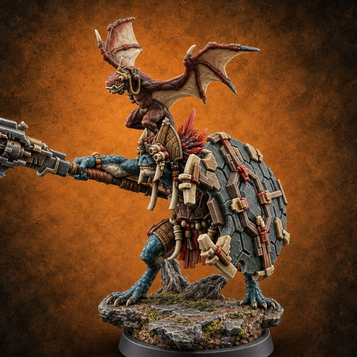 Axe Out, Passenger Aboard Lizardfolk Axe Warrior — painted concept preview (miniature supplied unpainted)