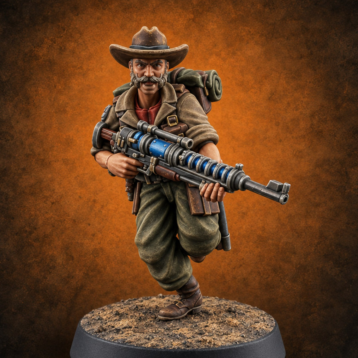 Beards Bristling, Rifles Humming Human Heavy Tesla Rifle Soldier A — painted concept preview (miniature supplied unpainted)