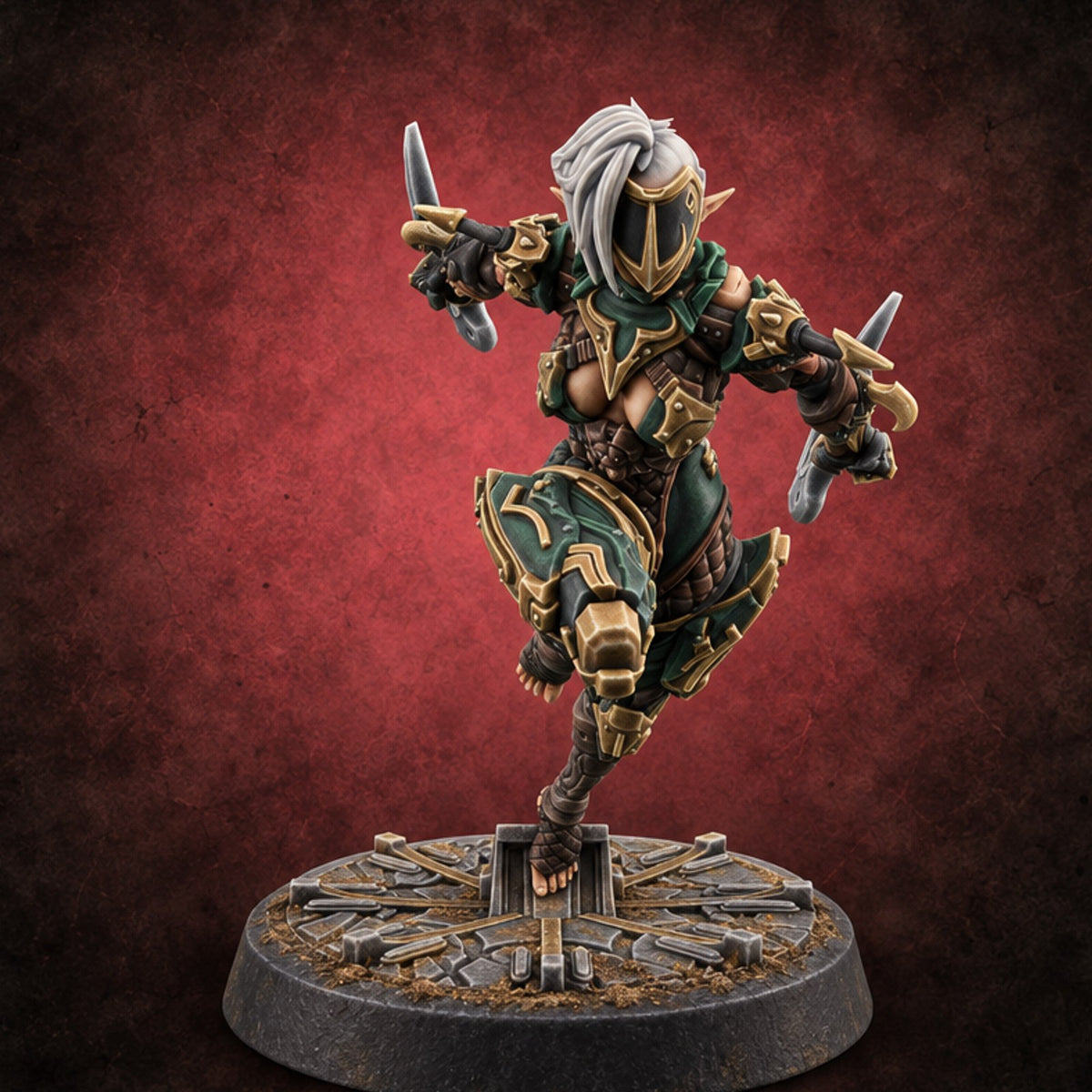 Light Feet, Heavy Edges Elf Blade Dancer E — painted concept preview (miniature supplied unpainted)