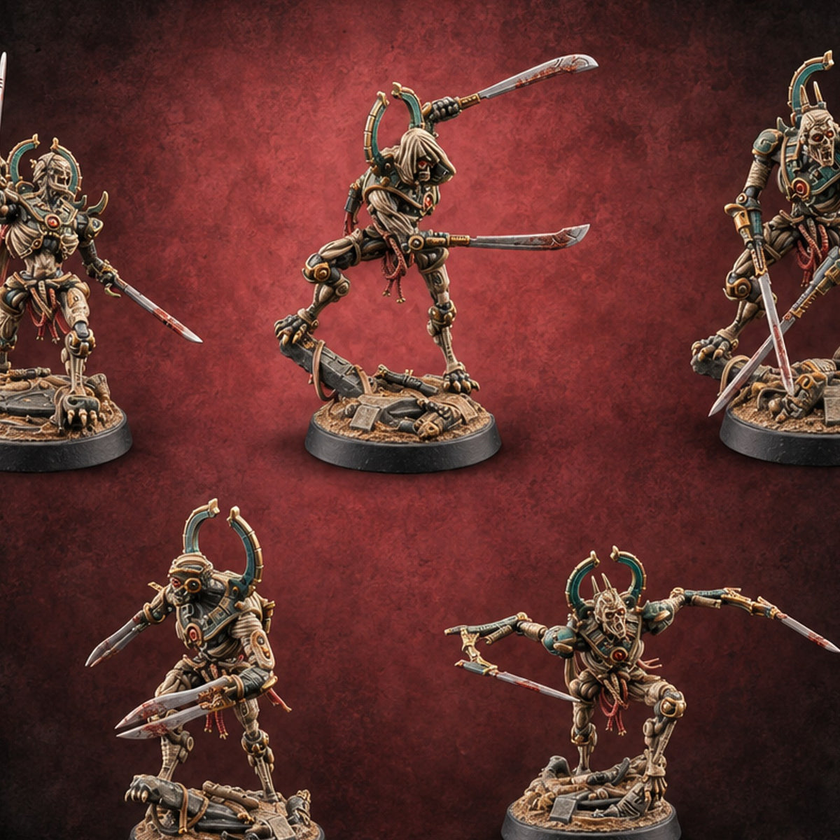Crescent Crown, Wires Exposed Mummy Cybernetic Blade Warriors — painted concept preview (miniature supplied unpainted)