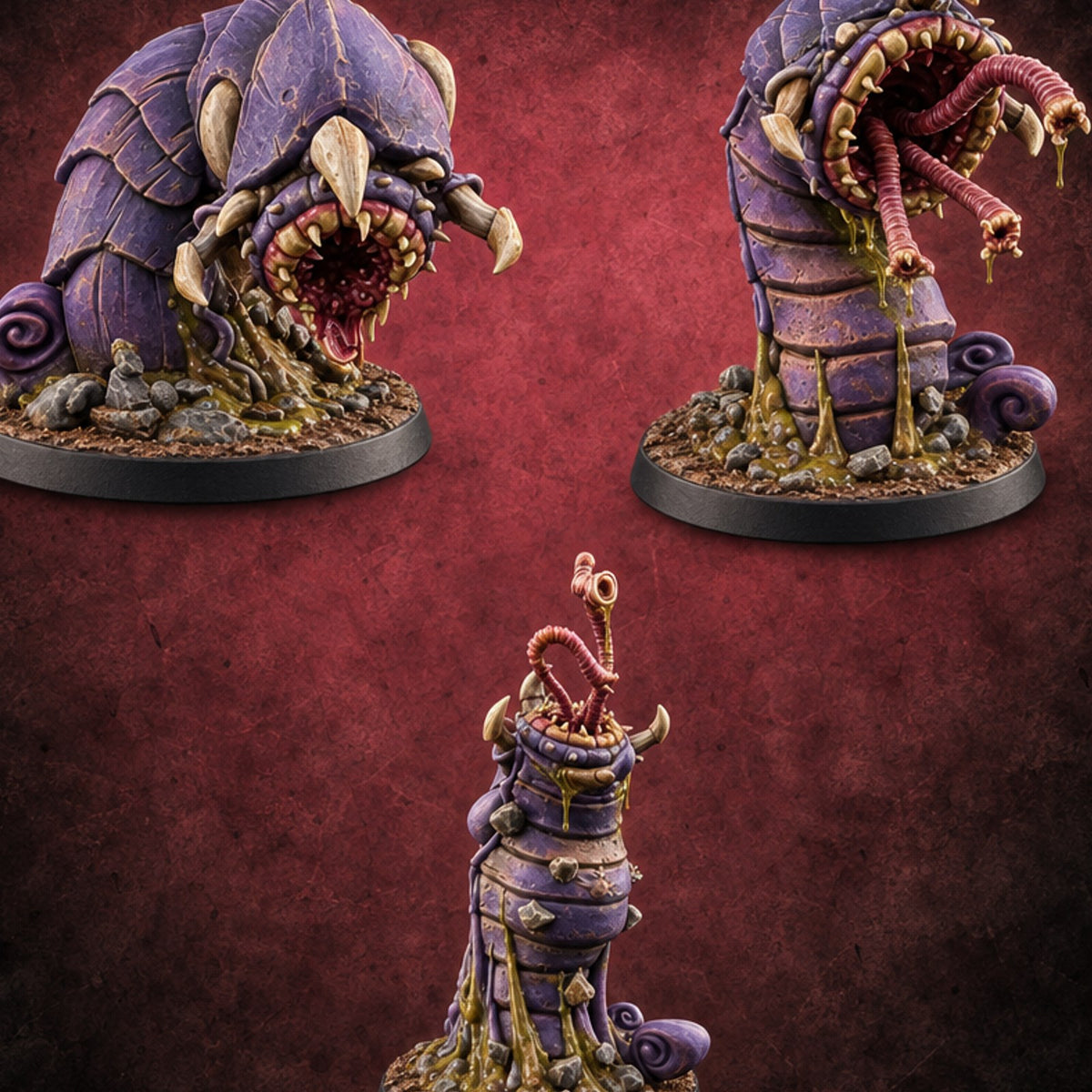 Tunnels Don't Dig Themselves Purple Worm Monsters — painted concept preview (miniature supplied unpainted)