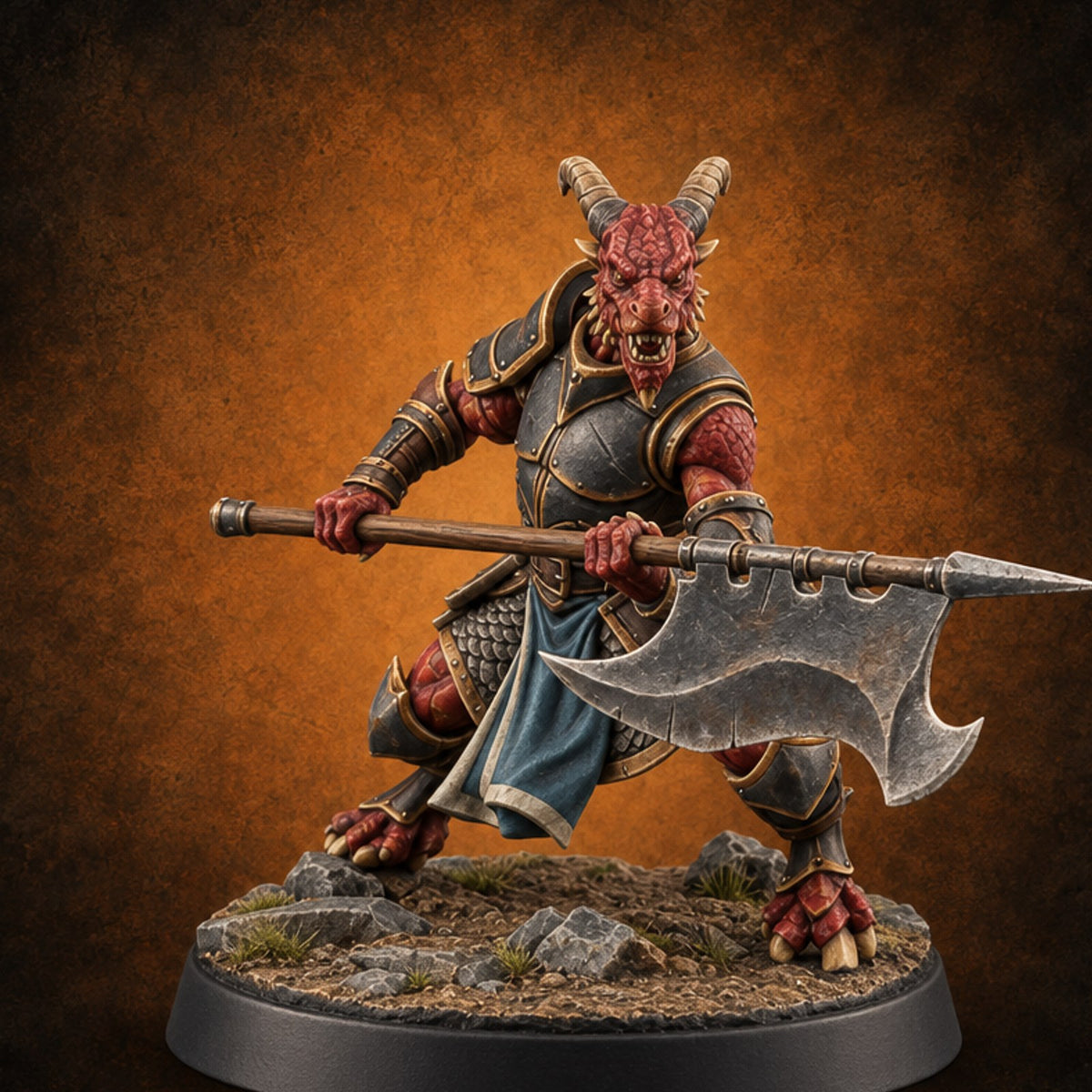 One Grounded, One Gliding Dragonborn Warrior A — painted concept preview (miniature supplied unpainted)