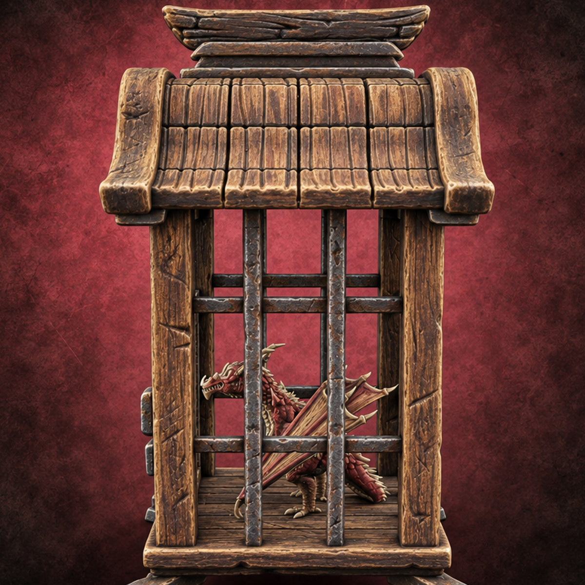 Wyvern Sold Separately Wooden Roofed Wyvern Cage — painted concept preview (terrain supplied unpainted)