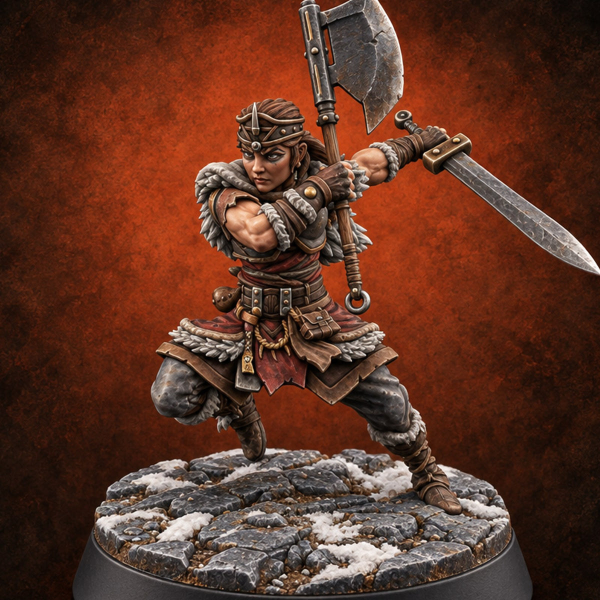 Furs Still Frosted Human Barbarian D — painted concept preview (miniature supplied unpainted)