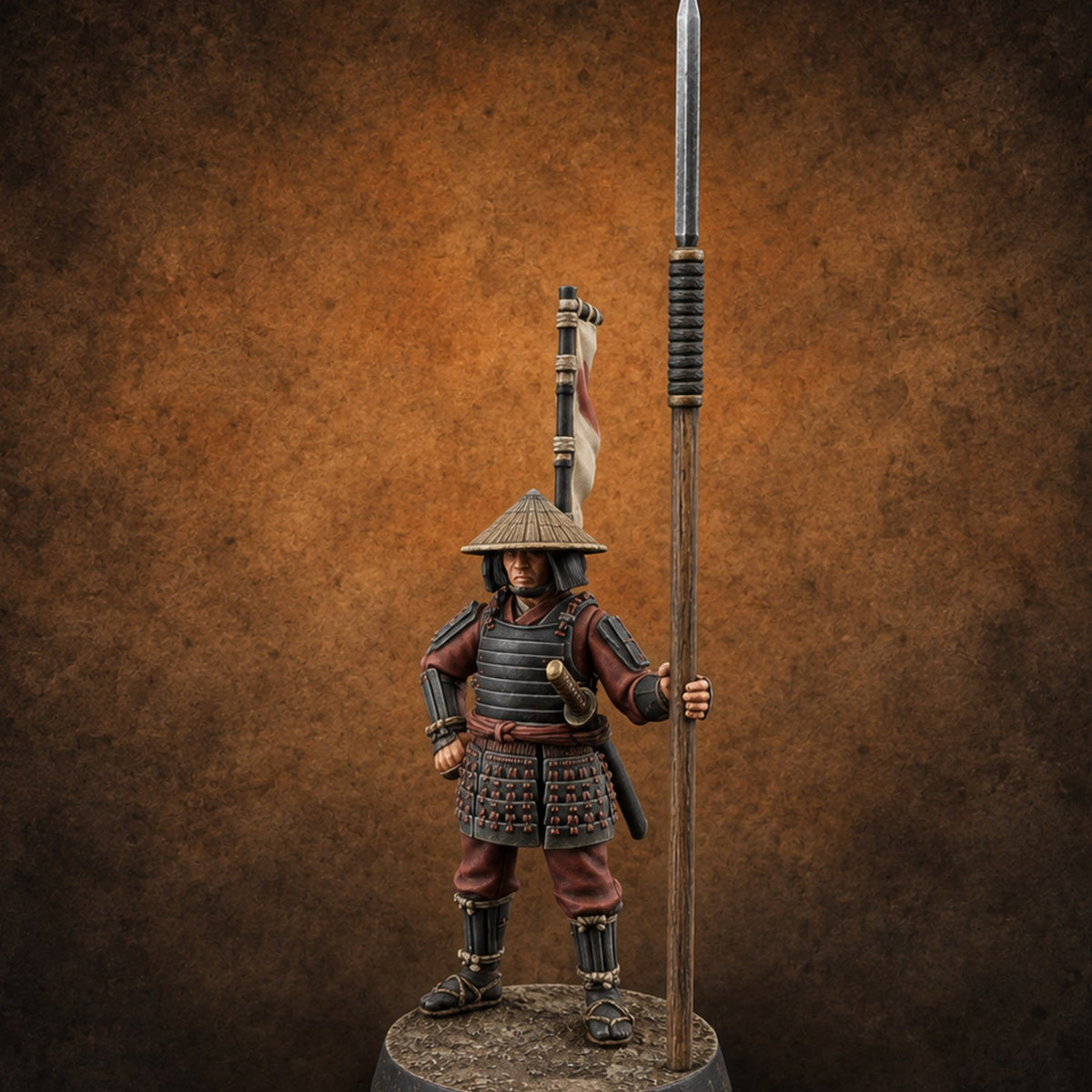 Standing Ready Human Ashigaru D — painted concept preview (miniature supplied unpainted)