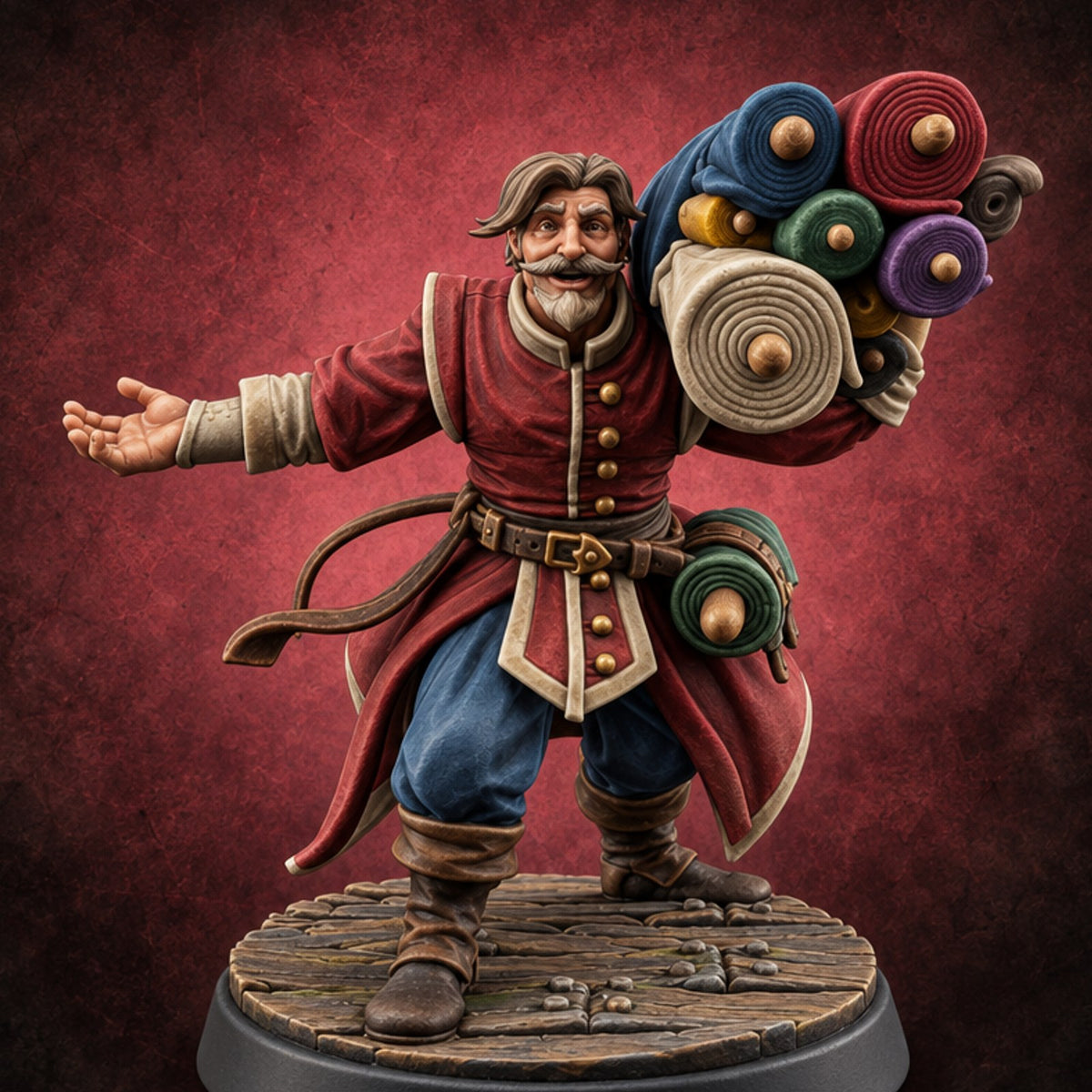 Step Right Up, Bolts Aplenty Human Fabric Seller — painted concept preview (miniature supplied unpainted)