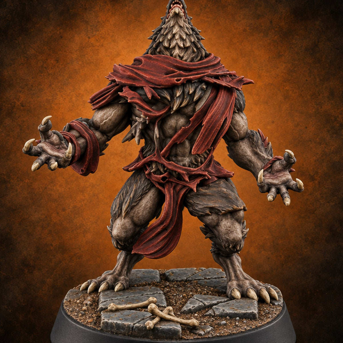 Scarves Torn, Fangs Bared Werewolf Monster B — painted concept preview (miniature supplied unpainted)