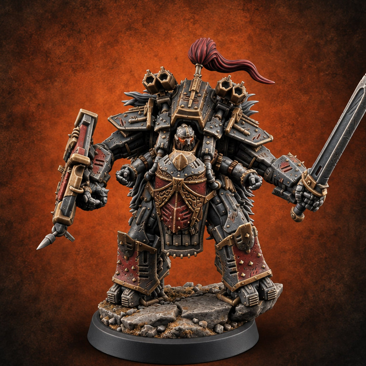 Wrath Wearing Armour Plate Warforged Berserker C — painted concept preview (miniature supplied unpainted)