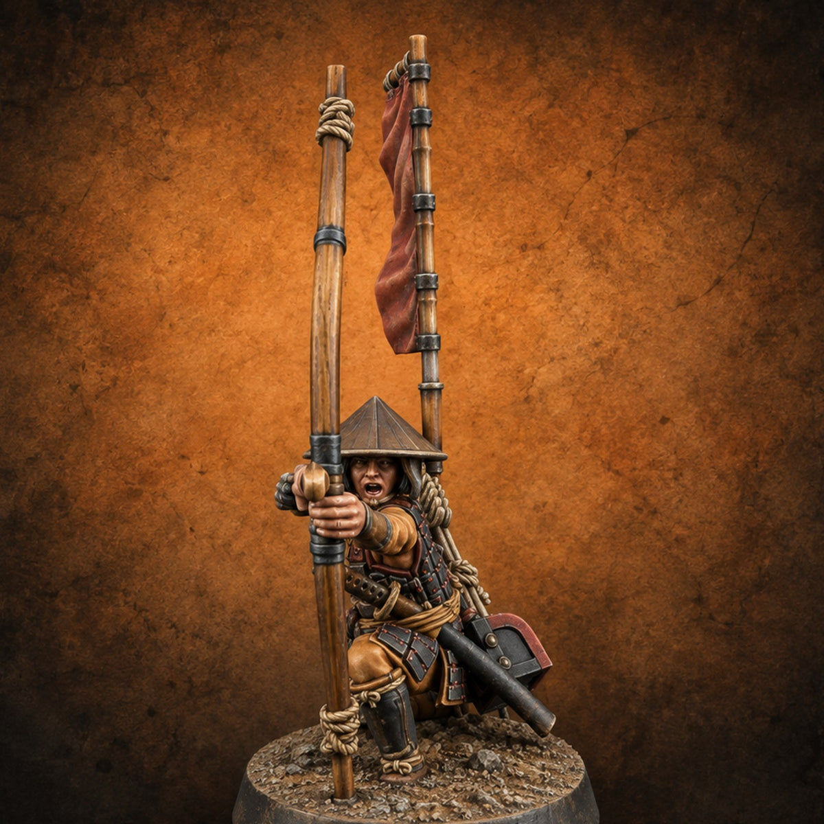 Thwanging Human Ashigaru Archer B — painted concept preview (miniature supplied unpainted)