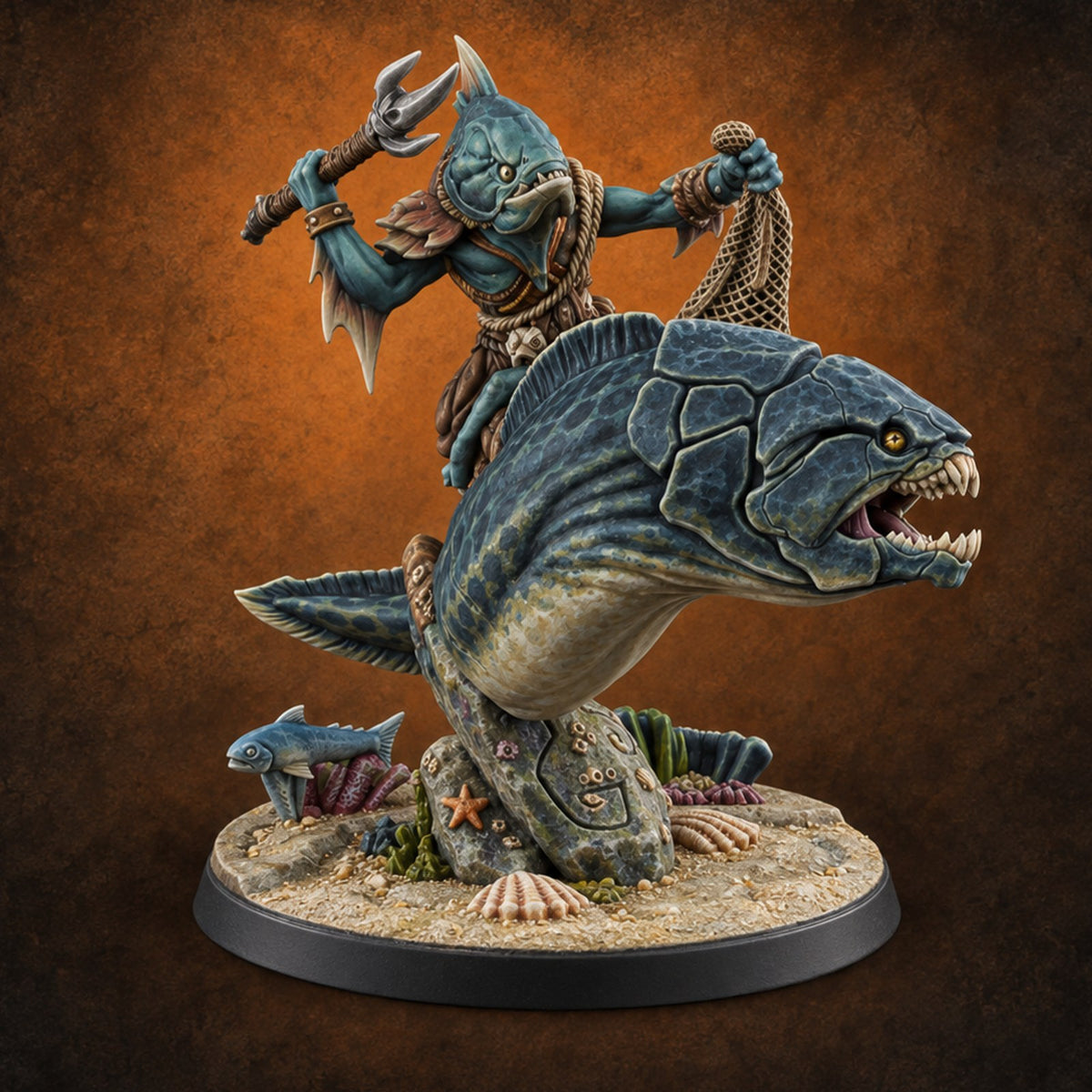 The Undertow Goes to War Kuo-toa Giant Moray Eel Rider C — painted concept preview (miniature supplied unpainted)