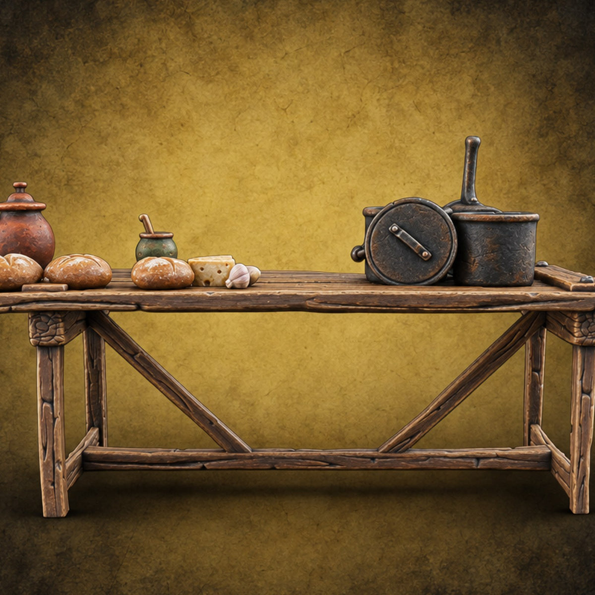 Supper Served Long Before Seating Wooden Kitchen Table — painted concept preview (terrain supplied unpainted)