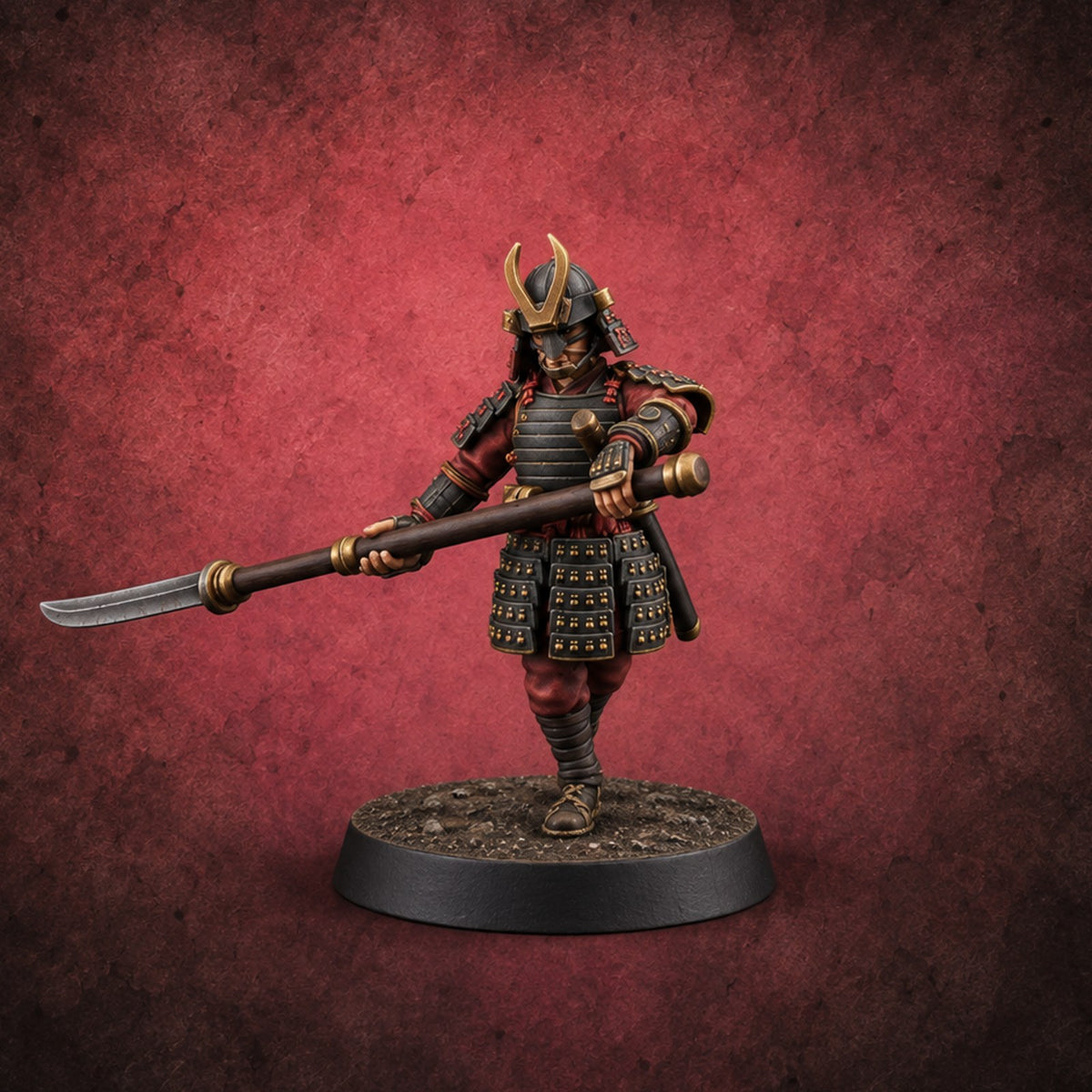 Sweeping the Deck Human Naginata Escort A — painted concept preview (miniature supplied unpainted)