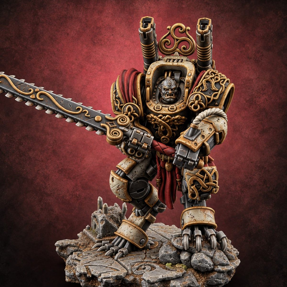 Cockpit Faces Warforged Armoured Warrior D — painted concept preview (miniature supplied unpainted)