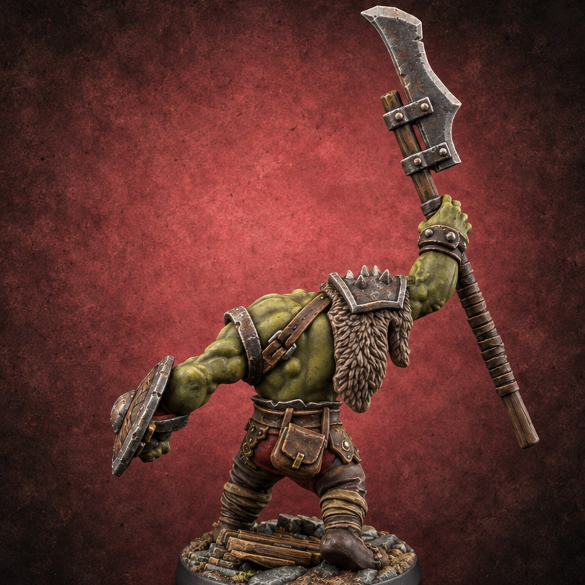Reach Beats Rage Orc Warrior with Long-Bladed Polearm B — painted concept preview (miniature supplied unpainted)