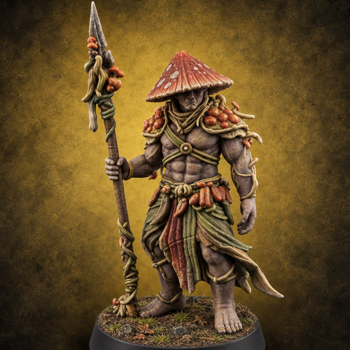Hat Low, Spear Lower Myconid Spear Warrior A — painted concept preview (miniature supplied unpainted)