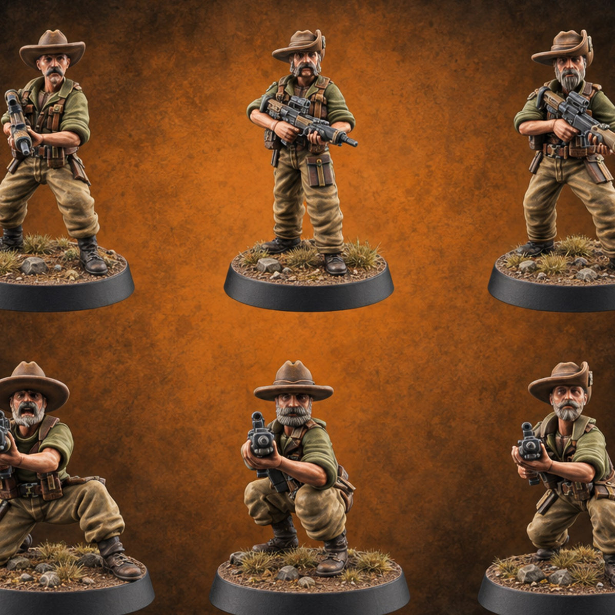 Unhurried Beards, Hurried Aim Human Riflemen in Slouch Hats — painted concept preview (miniature supplied unpainted)