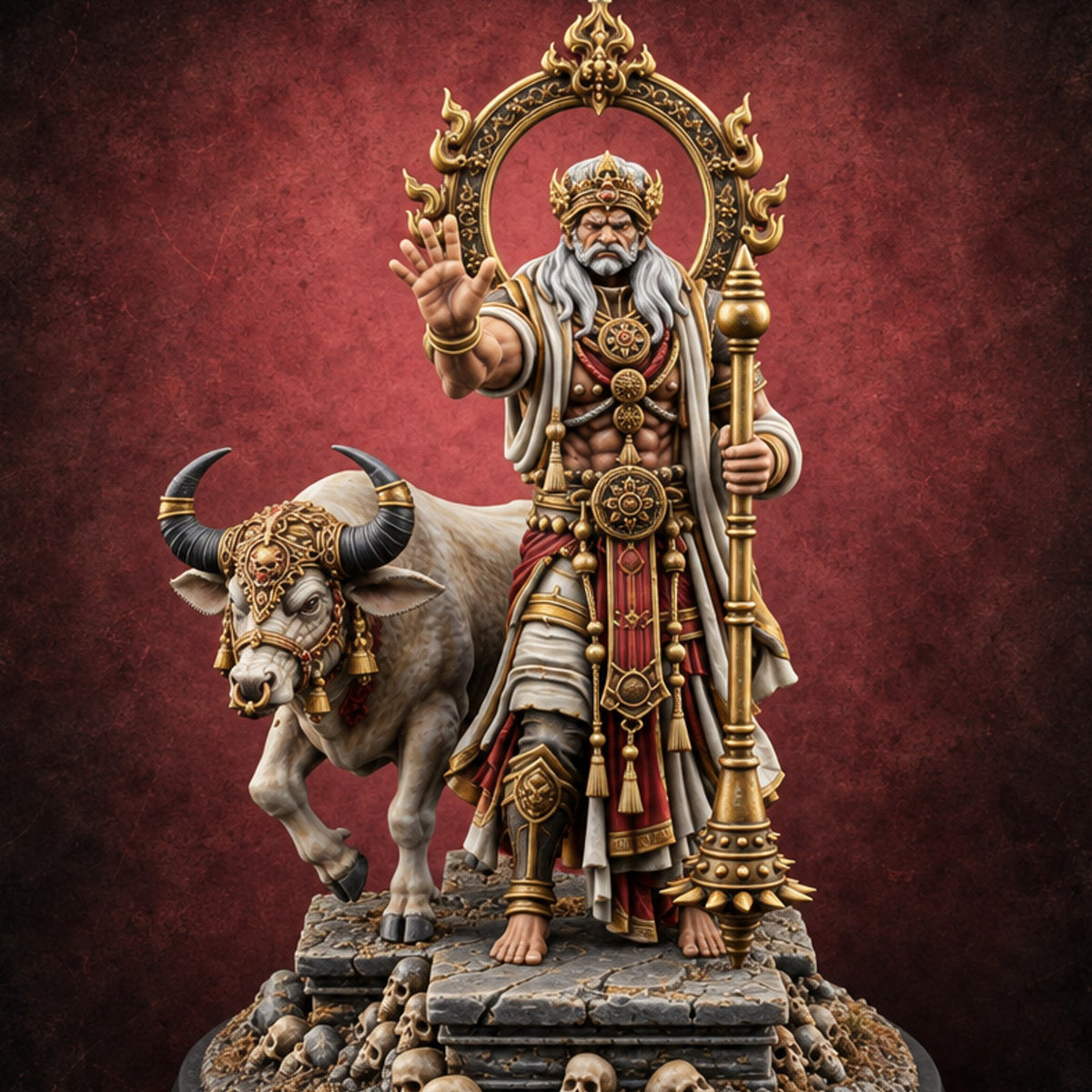 Halt, Your Time Is Up Deva Male Haloed Death Judge with Spiked Mace — painted concept preview (miniature supplied unpainted)
