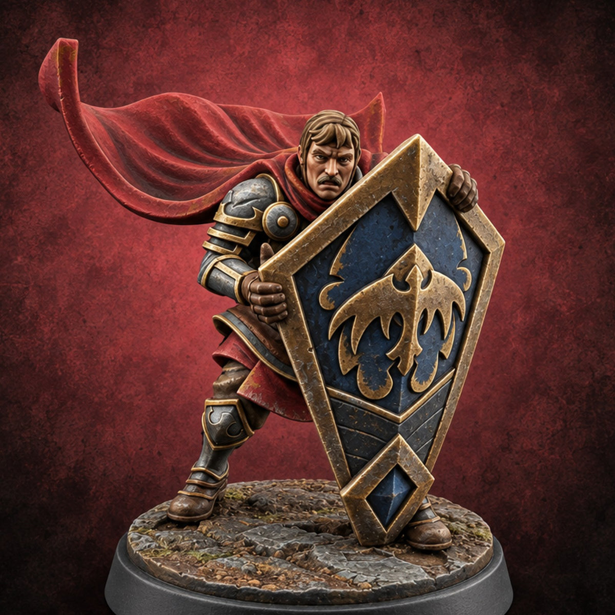 Braced Against the Gale Human Shield Knight — painted concept preview (miniature supplied unpainted)