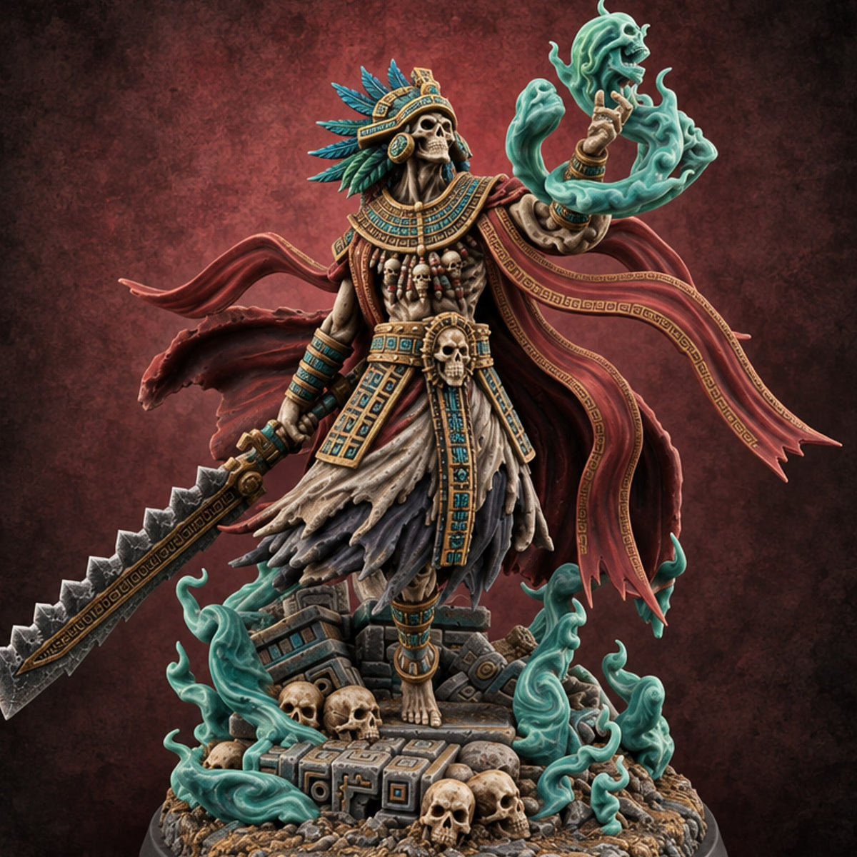 Death Presides, Unhurried Lich Feathered-Headdress Skeletal Lord — painted concept preview (miniature supplied unpainted)